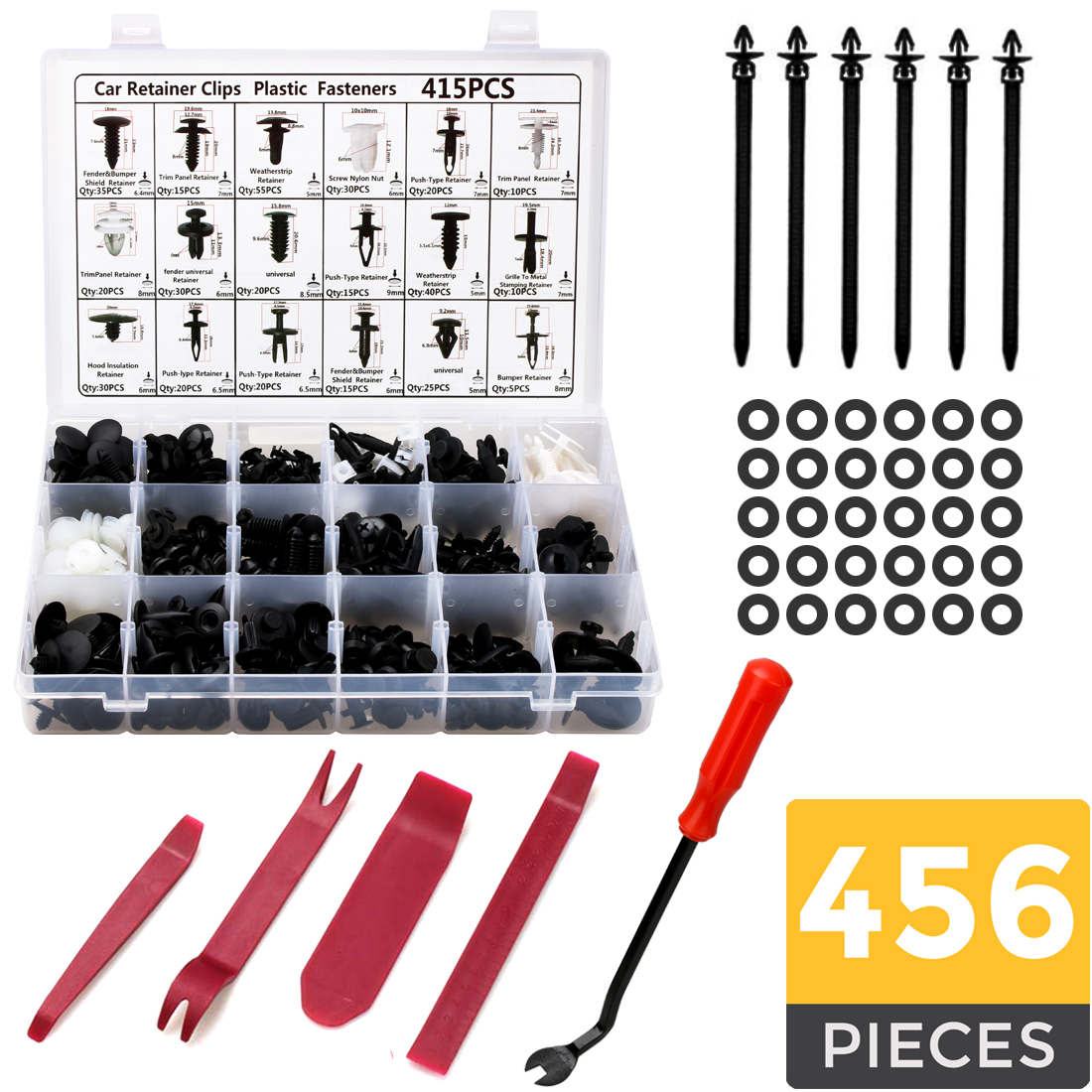 Mini 20 Piece Plastic Rivet Fasteners Kit Assortment of 4 Sizes of Trim Clip