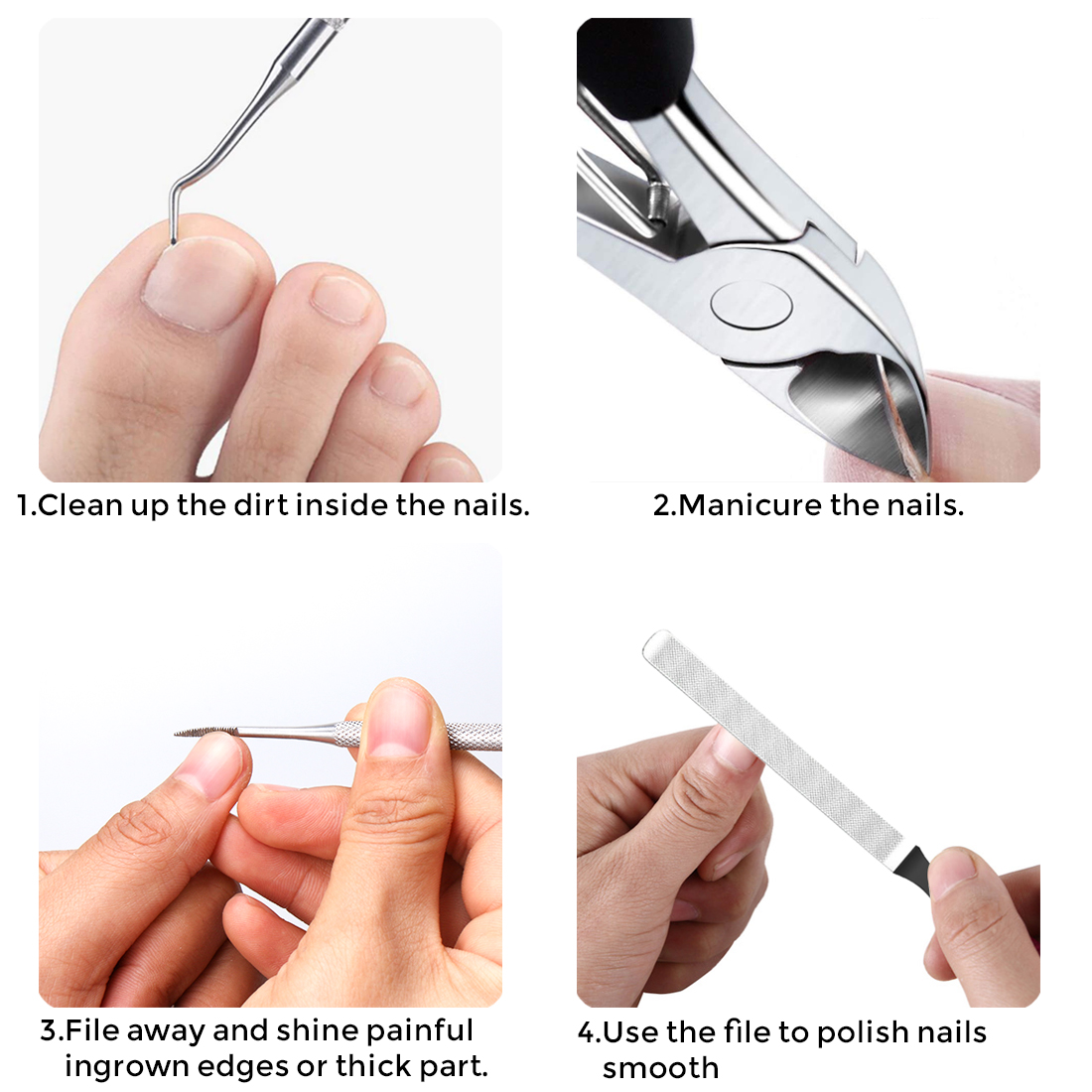 Toenail Clippers for Thick Toenails,4Pcs Precision Stainless Steel Ingrown Toenail Tool Kit,Thick Toenail Clippers, Nail Lifter,Nail File,Cuticle Trimmer Remover Pusher for Thick or Ingrown Toenail – PORAXY Toenail Clippers for Thick Toenails,4Pcs Precision Stainless Steel Ingrown Toenail Tool Kit,Thick Toenail Clippers, Nail Lifter,Nail File,Cuticle Trimmer Remover Pusher for Thick or Ingrown Toenail – PORAXY